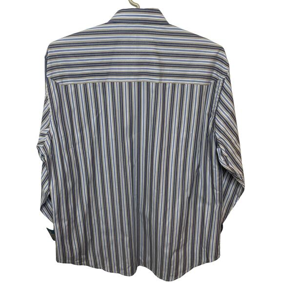 Robert Graham Men’s Striped Button Down Shirt Silk Trim Flip Cuff Blue Size XXL - Picture 7 of 14